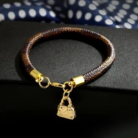 charmsmic small bag charm bracelets bangles for women brown black white color snake leather metal chain pendant bracelets
