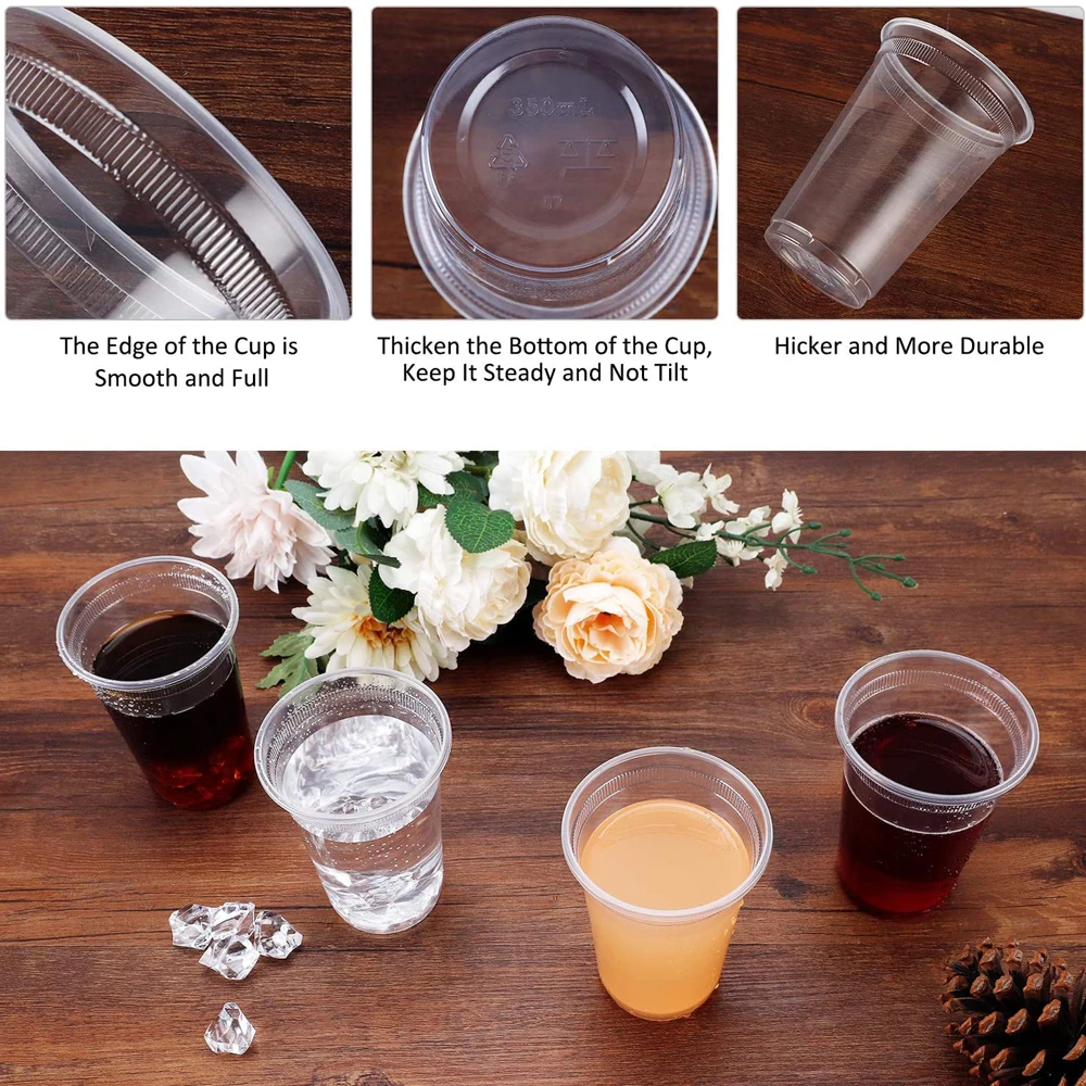 

100 Packs 12 Oz Disposable Clear Plastic Cups, Water Drinking Cup, BPA Free