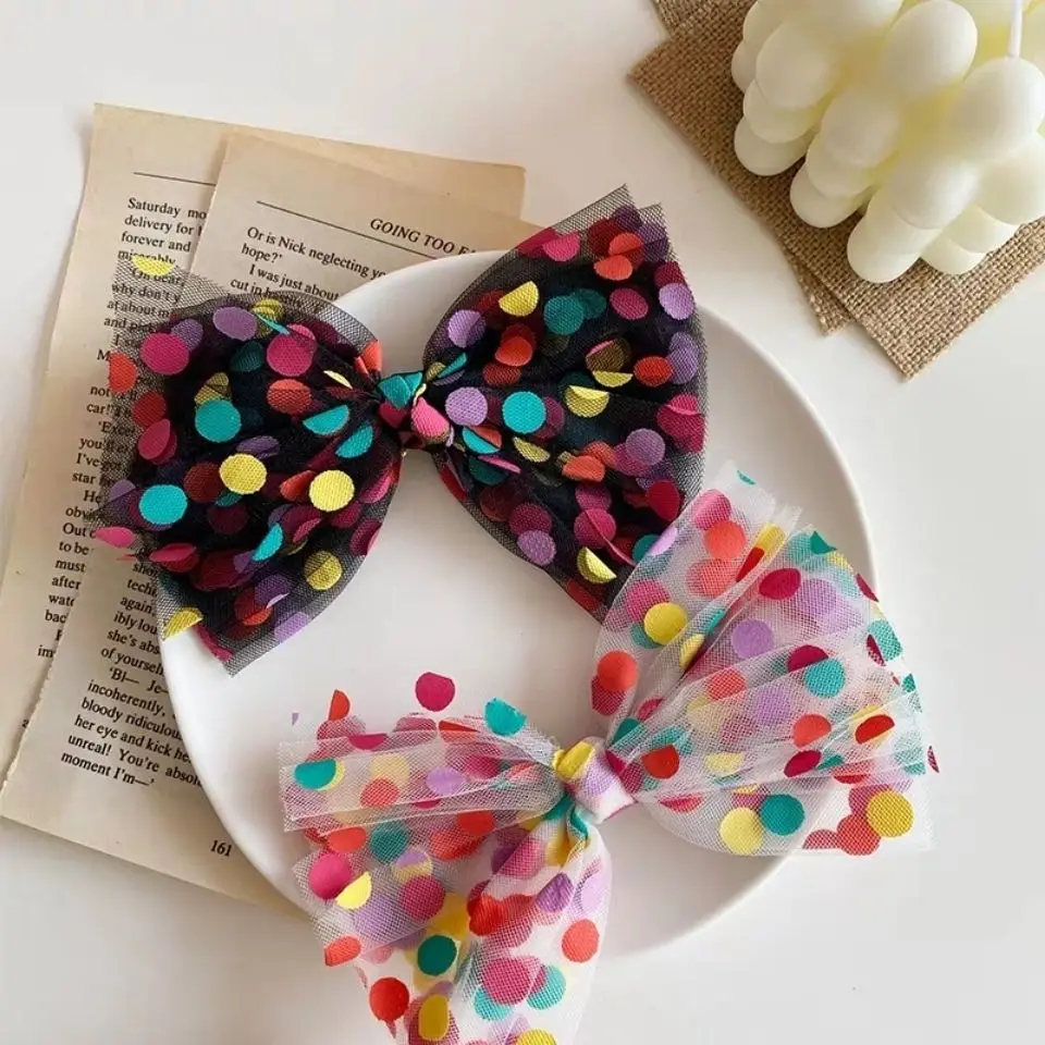 

Korea Hair Clip Gauze Bow Colorful Polka Dots Lace Hairgrips Cute Barrettes Hair Accessories Kawaii Hairbands For Girl Wholesale