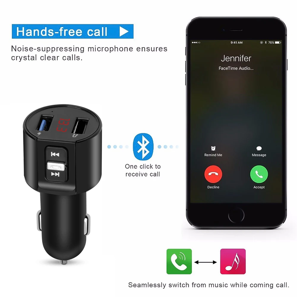 Автомобильный комплект громкой связи Bluetooth 5 0 FM-передатчик двойной USB
