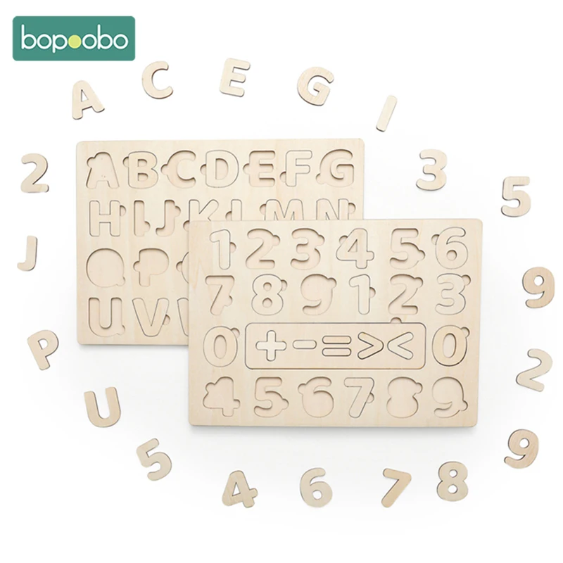 

Bopoobo Montessori Wooden Puzzle Board Alphabet Figure Cognitive Tracking Board Educational Toy Groove Toys Parent Child Games