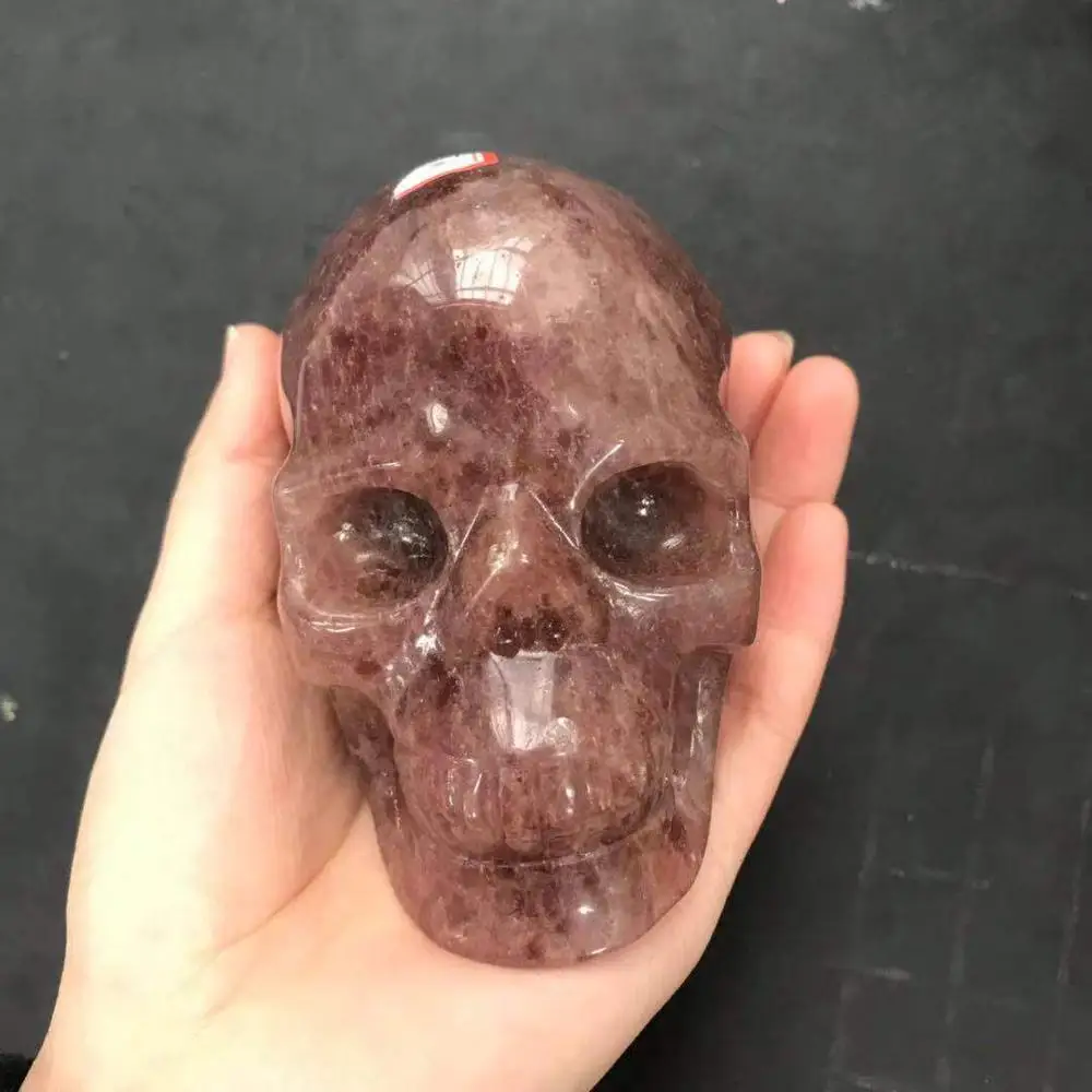 Кристалл череп натуральная клубника кварц ручной резной для рождества фэн шуй