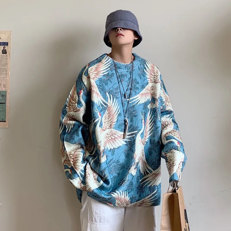 

Winter Men Warm Blue/black/white Coats Cashmere Printing Knitting Woolen Sweaters High-quality Loose Casual Pullover