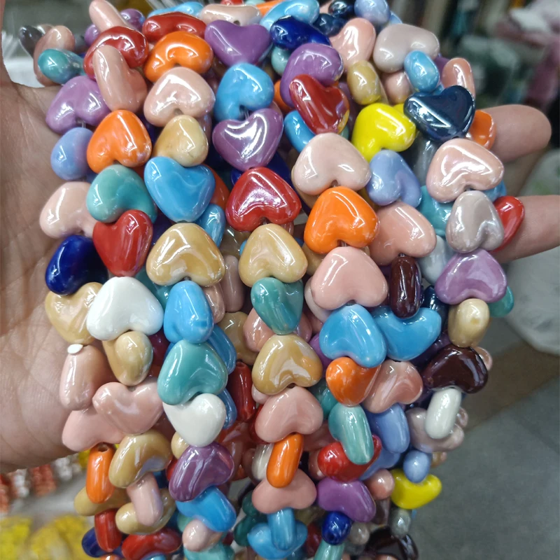 

20pcs Mix Color 13x15mm Ceramic Beads DIY Loose Spacer Heart Shape Ceramics Bead For Jewelry Making Bracelet Earring Accessories