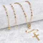 Женское золотое католическое ожерелье из нержавеющей стали, овальные бусины, кресты