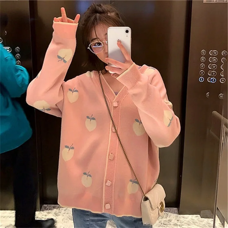 

Женский жаккардовый кардиган с V-образным вырезом, свободного покроя