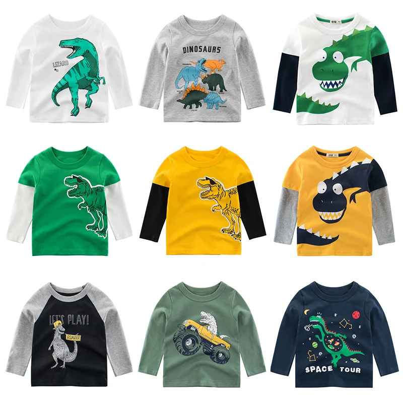 

Kids Clothing T shirts Print Girls Boys Cotton Children Dinosaur shirt Baby Toddler Tops Cartoon Full Long Sleeves Clothes