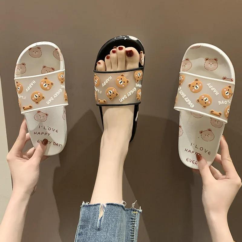 

Slippers Women's Non-Slip All-match Bathroom Soft Bottom Cartoon Bear Slippers Shoes Womens Slippers Indoor Luxury Shoes Women