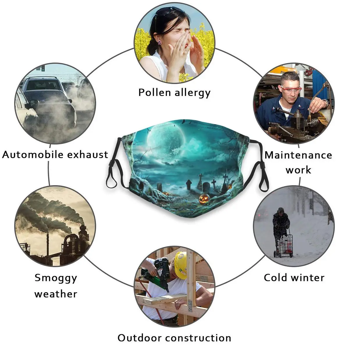 

Spooky Night With Full Moon Men And Women Adult Outdoor Washable Dust Breathable Masker Filter Reusable