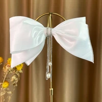 handmade wedding bow knot luxury satin hair ornaments rhinestone wedding barette woman tiara pageant hair clip hair accessories