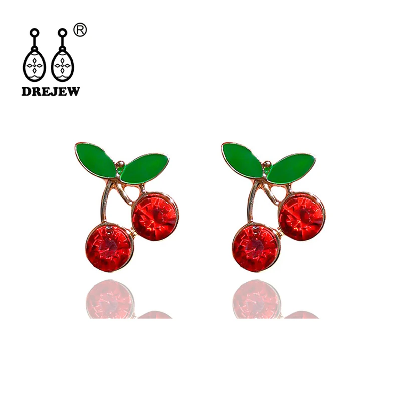 DREJEW Корейские милые красные серьги с камнями-ринестонами в виде вишенки, модные заклепки из сплава 925 для женщин, свадебные украшения E058.