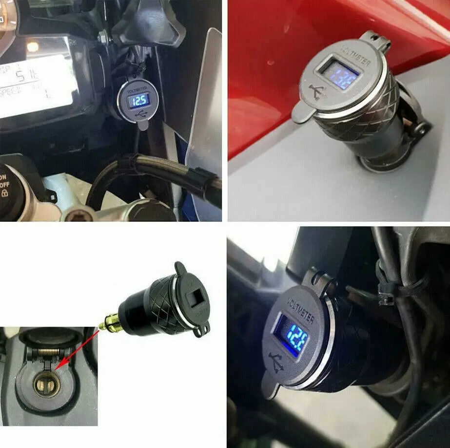 

CNC Motorcycle DIN Socket QC3.0 Dual USB Charger with Digital Voltmeter for BMW