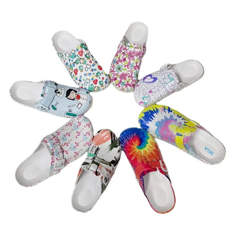 

Female Nurse Slippers Graffiti Printing Operating Room Slippers Laboratory Soft Bottom Slides Non-slip Shoes for Women Fashion