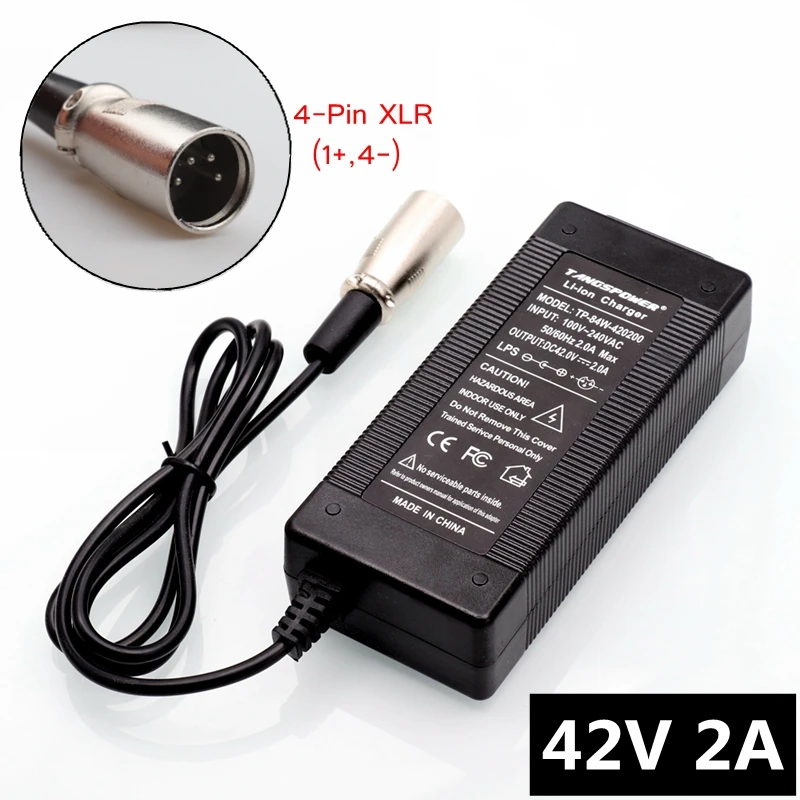 42V 2A electric bike lithium battery charger for 36V Li-ion battery pack e-bike charger with 4-Pin XLR Connector