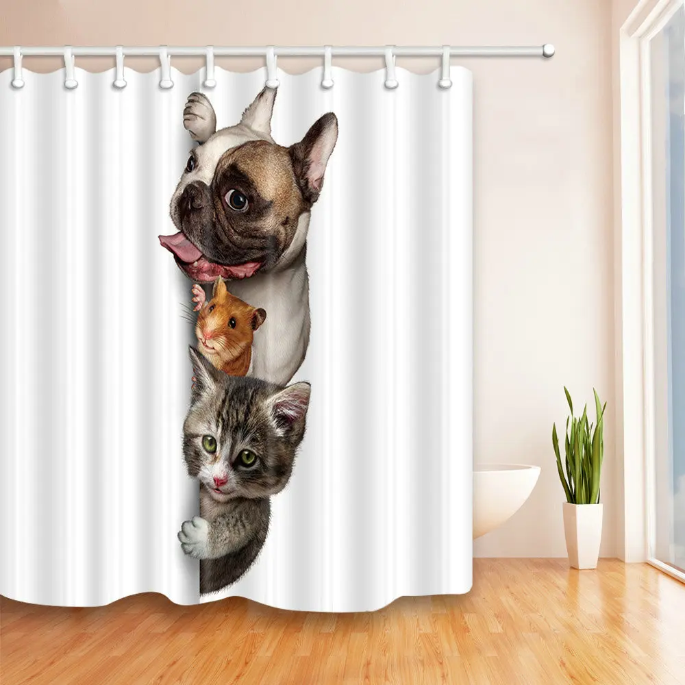 Забавные кошки собаки занавески для душа Ванная комната Водонепроницаемый