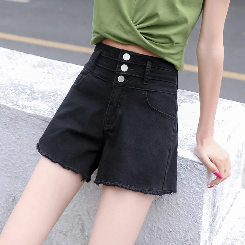 

Women Denim Shorts New Loose Pocket pants Summer High Waist A Word Wide Leg Burrs Pants Fashion Casual Slim