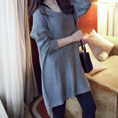 Свитер платье 2019 Новая мода длинный рукав Весна корейский Свободный участок был