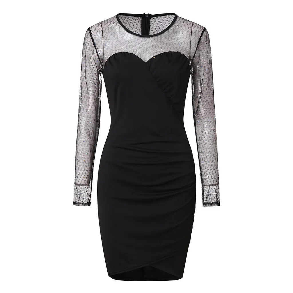 KANCOOLD платье vestidos сексуальная из сетчатой ткани с длинными рукавами блёстки