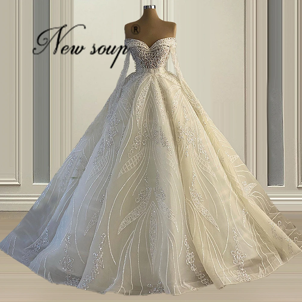 

Robe De Mariee Full Beading Wedding Dresses 2021 Customized Off the Shoulder Dubai Arabic Bride Dresses Middle East Bridal Gowns