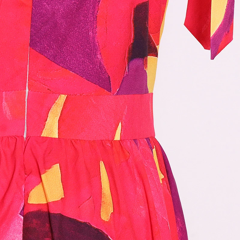 

Lace Up Bowknot Print Dress For Women Square Collar Sleeveless High Waist Hit Color Dresses Female Fashion 2021 New