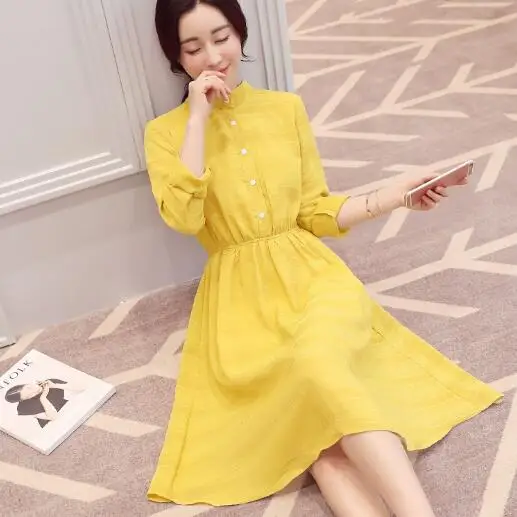 Robe Femme Sukienki Autumn Women Dress Stand Collar Long Sleeve Imitation Silk Dresses Mori Girl Vestidos AF827 | Женская одежда