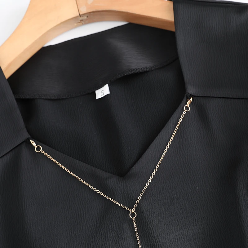 Lenshin рубашки с v-образным вырезом для женщин высокое качество блузка цепочкой