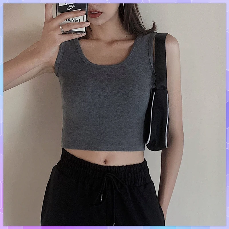 

Solid Crop Top Sling Sports Vest Sleeveless Women's Tank Top Female Summer Clothes For Women Sexy Backless Basic Tops Camisole