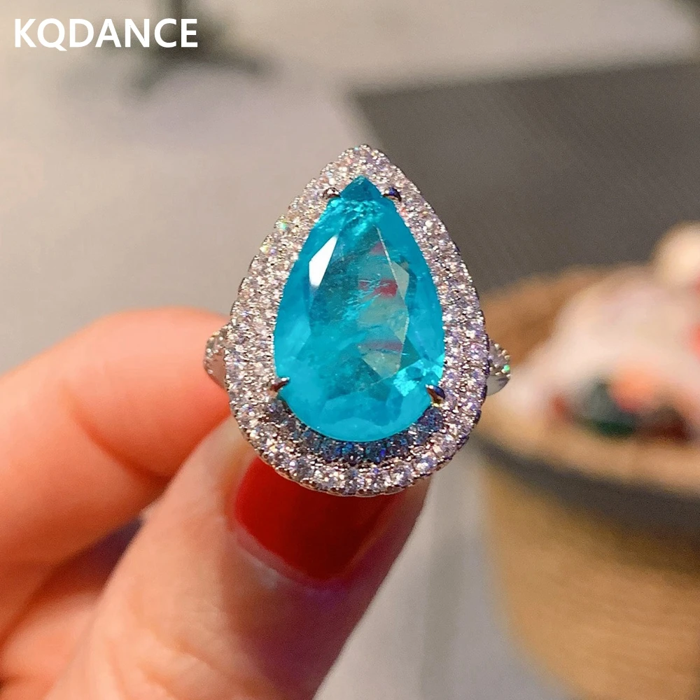 

KQDANCE Luxury Created Citrine emerald Paraiba tourmaline Pariba Ruby diamond Ring With big green blue red stone Jewelry