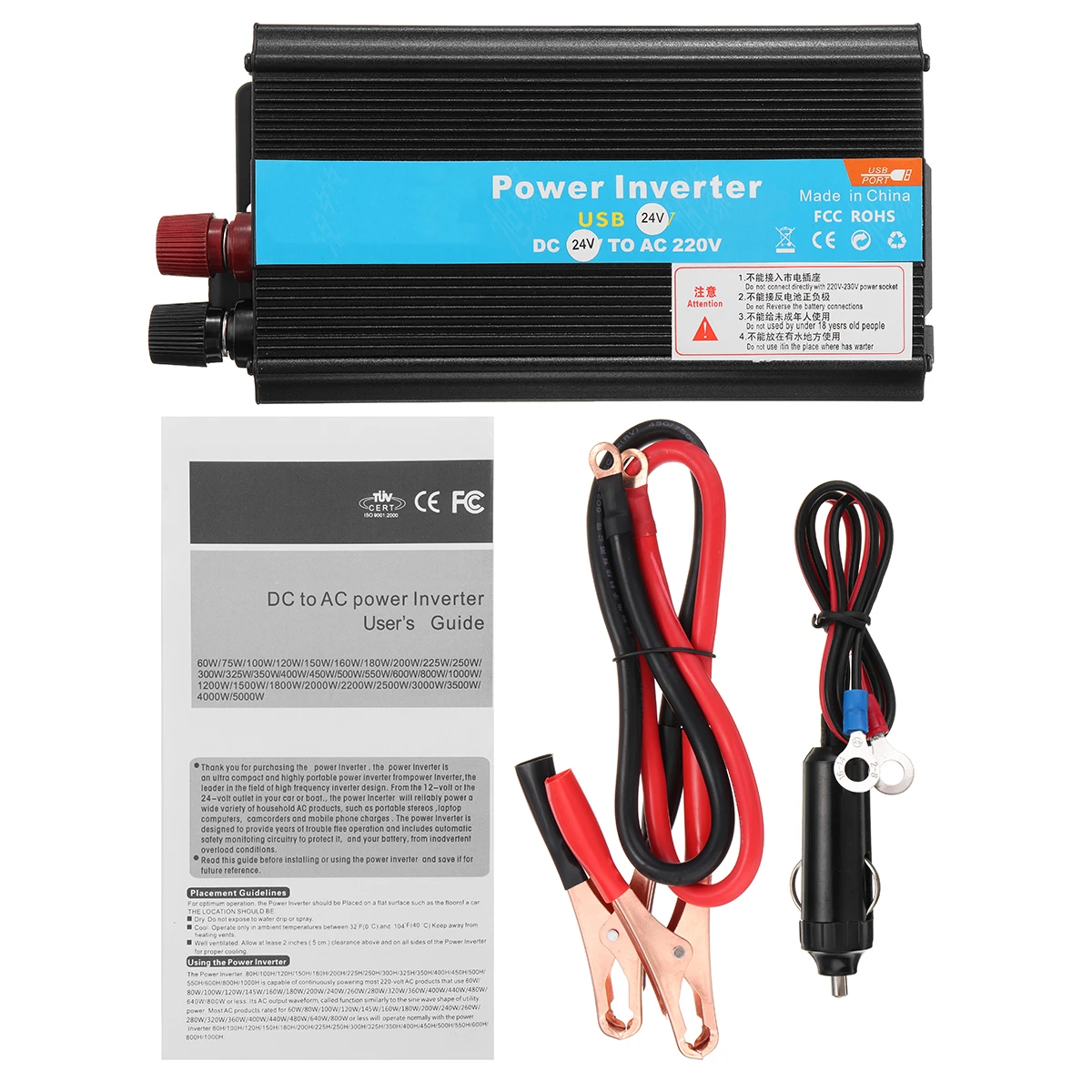 

Solar Inverter 12/24V 110/220V 4000W P eak Voltage Transformer Converter DC 12V To AC 220V Car Inverter Suitable For Car Battery