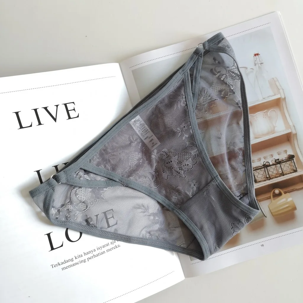 

Women's panties solid color cotton sexy lace side thin belt hollow thin Panties low waist breathable seamless Women's underwear