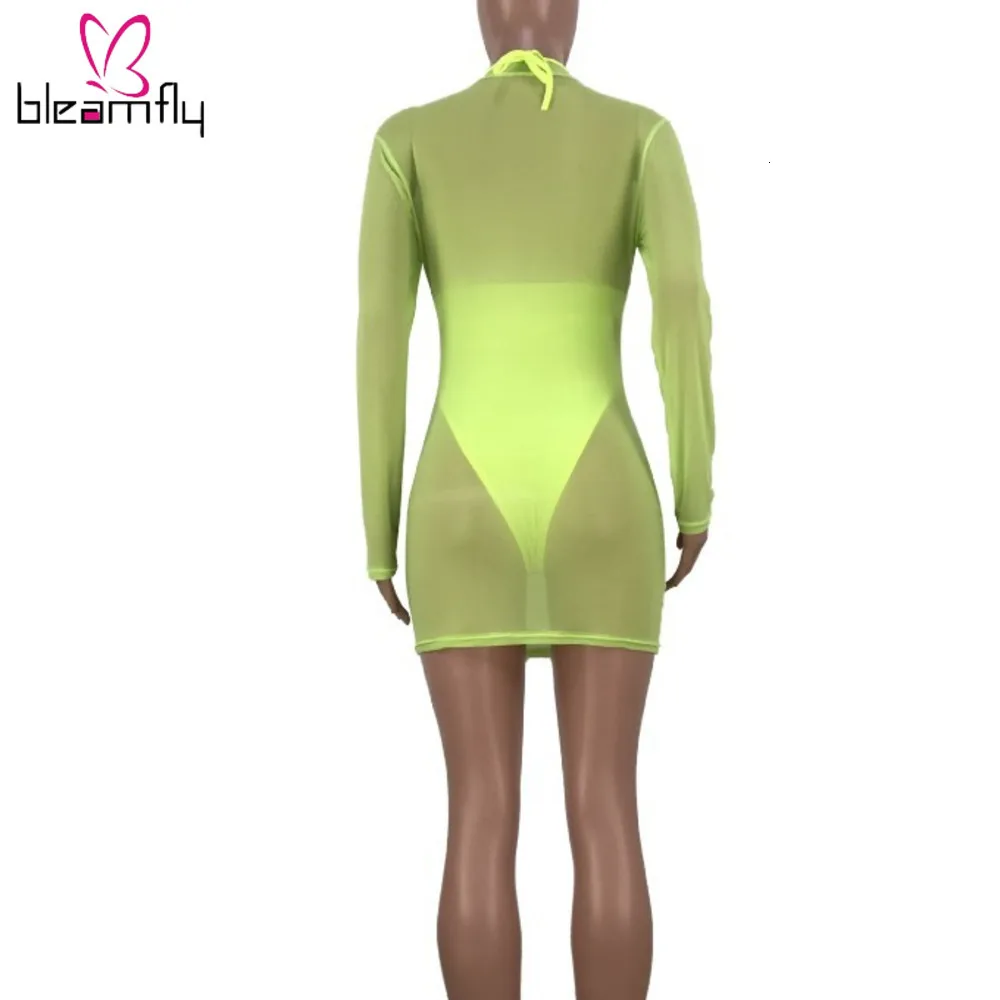 Неоновый зеленый оранжевый комплект из 2 предметов сексуальные сетчатые платья