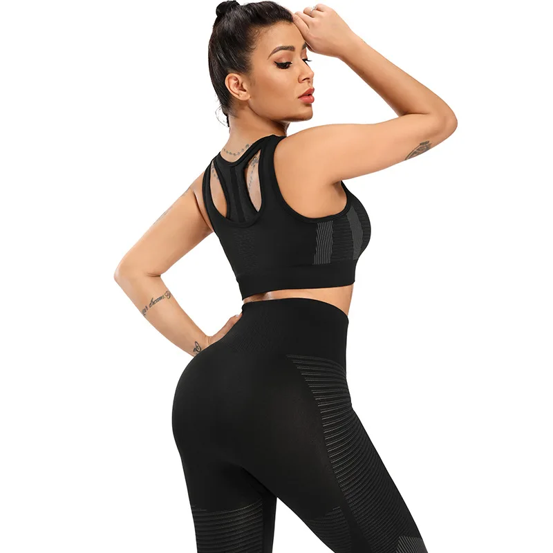 Комплекты для тренировок женские Леггинсы йоги спортивный бюстгальтер топ