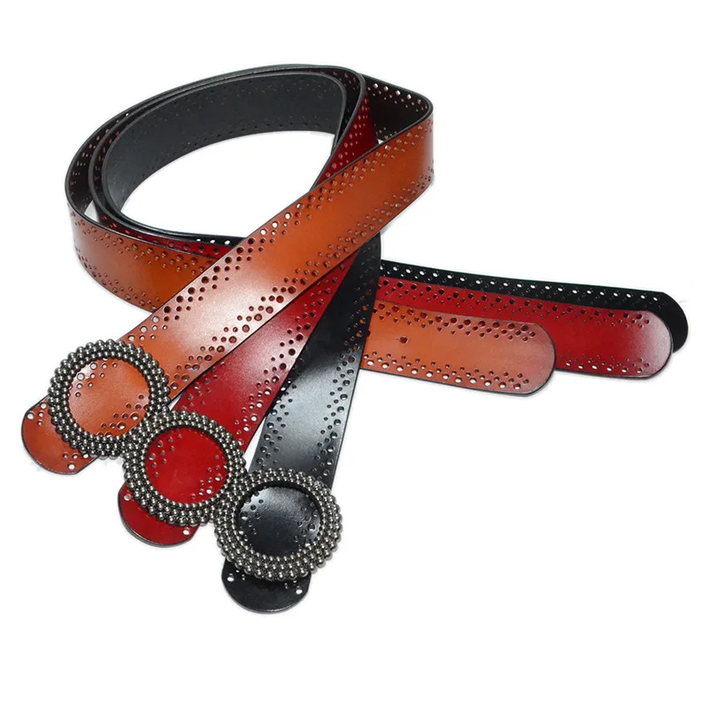 New Womens Hollow Out Belt Genuine Leather Belts for Women Female Gold Pin Buckle Strap Fancy Vintage Jeans Dropshipping |