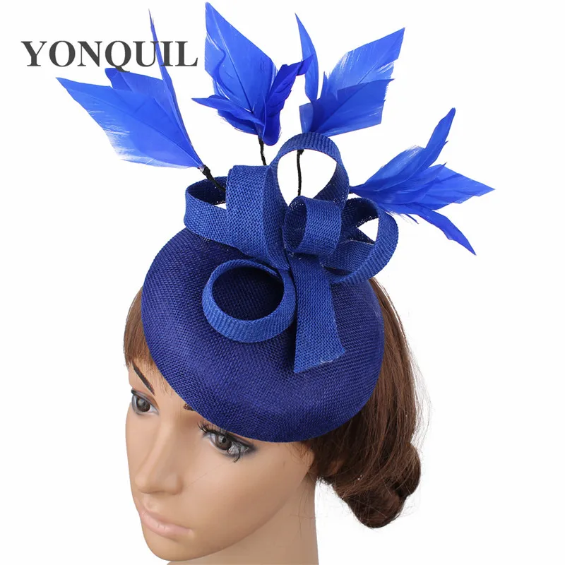 royal blue Новые женские шляпки с сеткой цвета хаки, модные женские шляпы с лентами для свадебной вечеринки, красивые аксессуары SYF570 - Цвет: royal blue