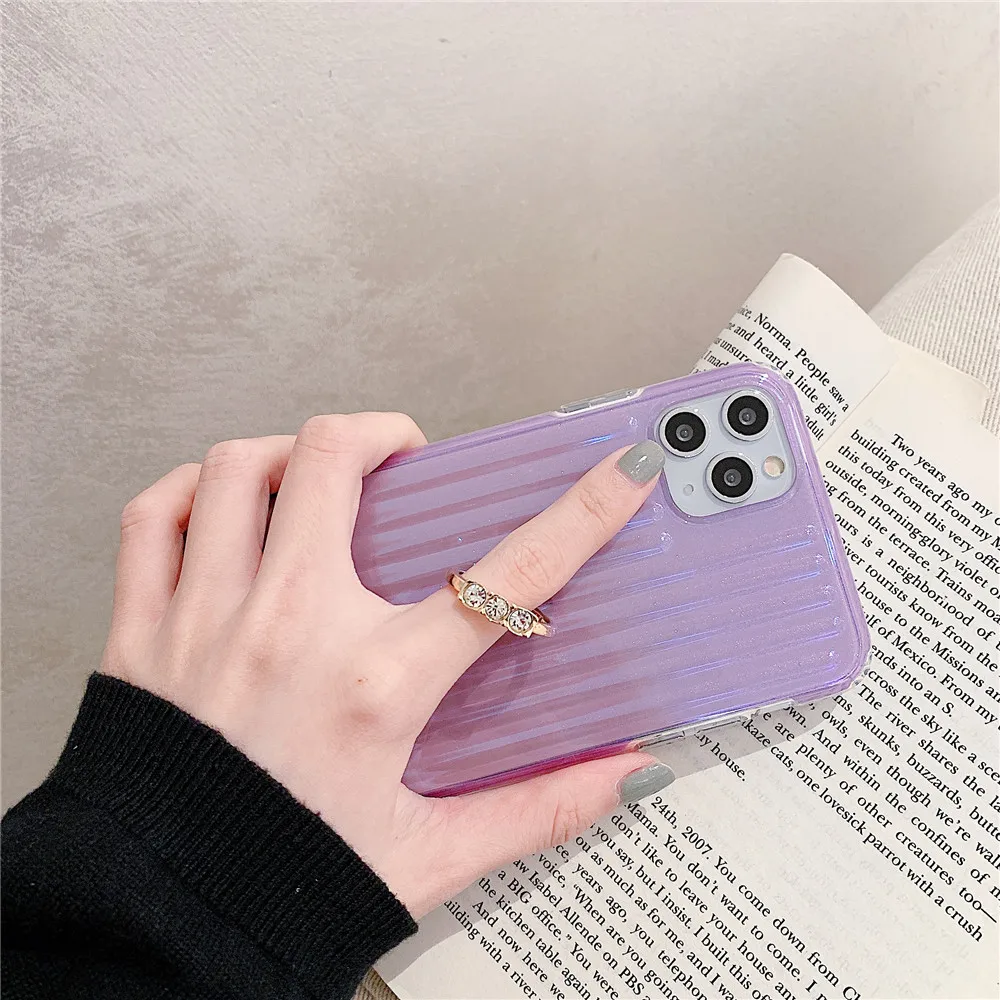 FLYKYLIN Laser Solid Color Ring Holder Phone Case For iPhone SE 2020 11 Pro Max XR XS 7 8 Plus Stripe Texture Soft IMD Cover |