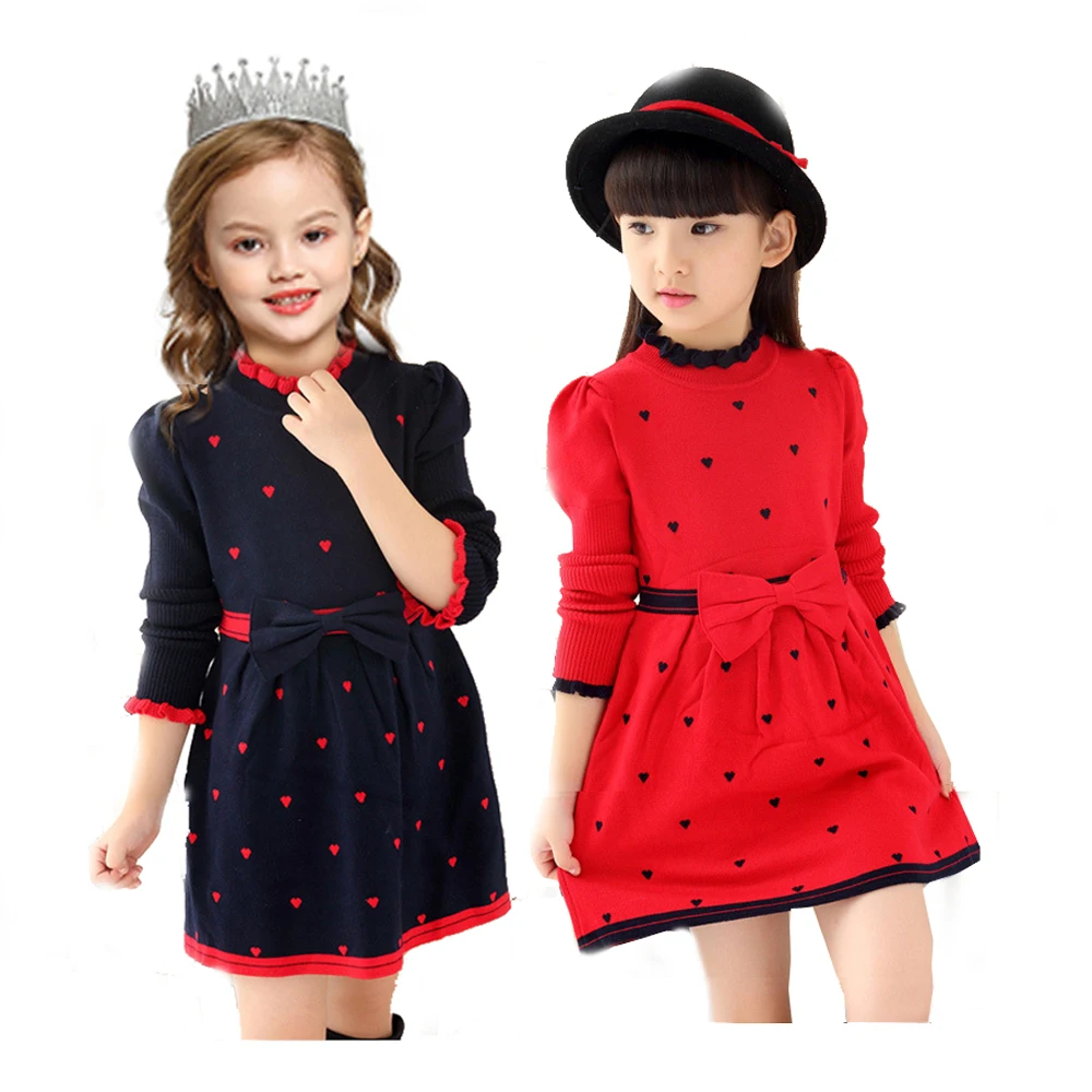 

V-TREE Woolen Girl Dress Thicken Knitted Autumn Winter Sweaters double layers Casual Dress Kids Clothes Girls Clothing