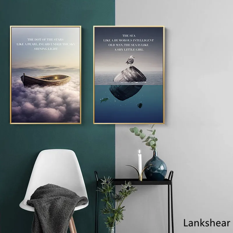 Современные картины с изображением Морского Пейзажа лодки птицы ранней маслом