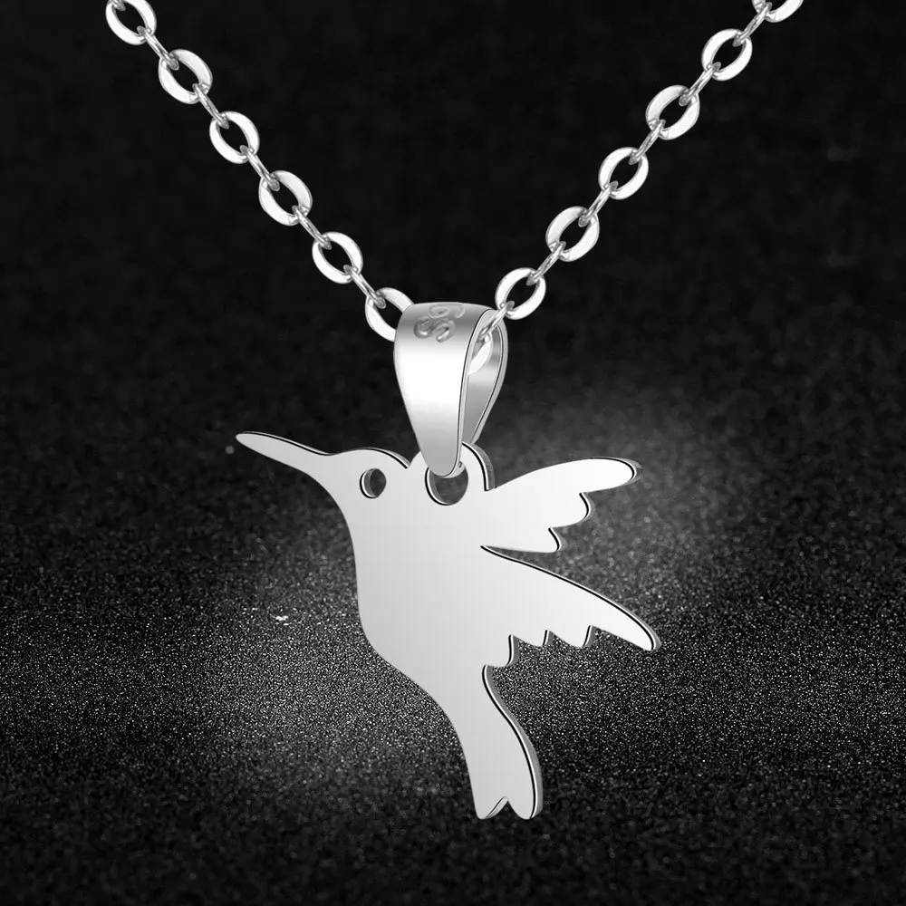 

SBN001 S925 Silver Hummingbird Necklace Personality Fashion Animal Pendant