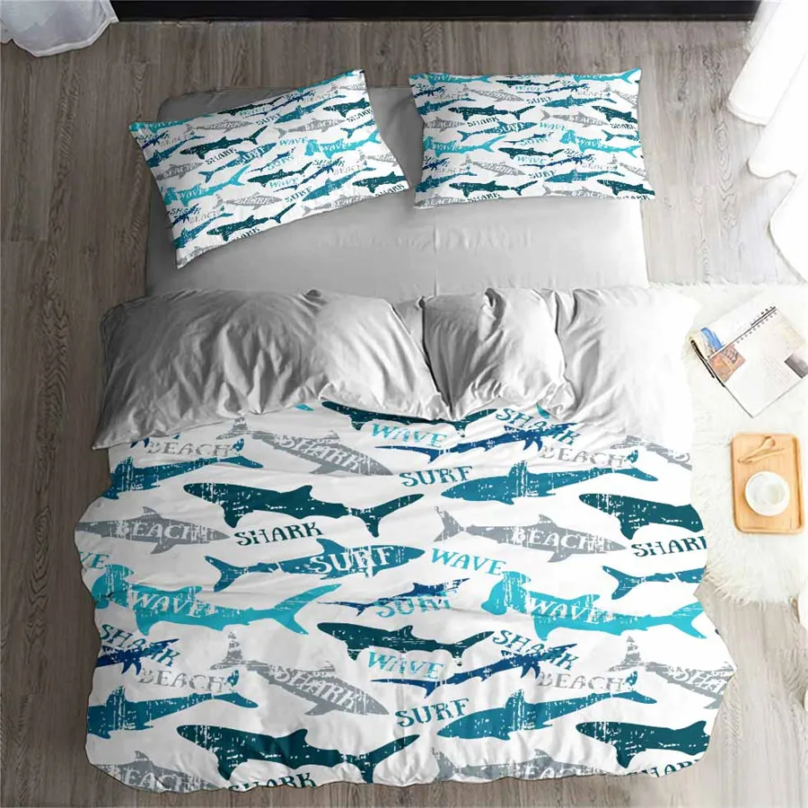 

HELENGILI 3D Bedding set Shark Print Duvet cover set lifelike bedclothes with pillowcase bed set home Textiles #2-06