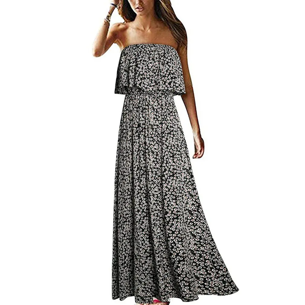 

Женское платье макси с открытыми плечами, длинное летнее платье большого размера с принтом в стиле бохо без рукавов, летние халаты, 2019