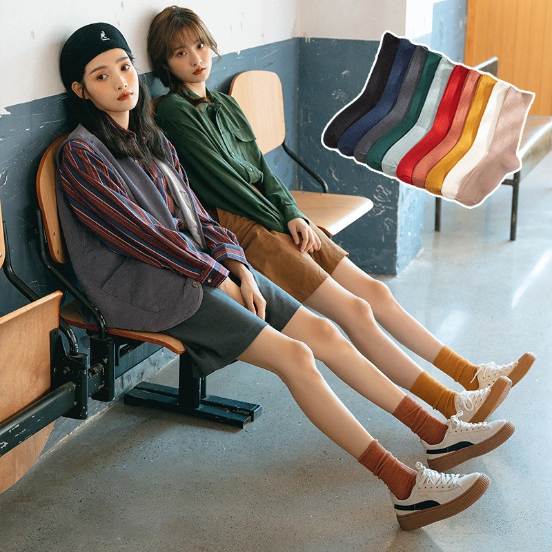 

Solid Color Four Seasons Women's Socks Middle Tube Socks Candy Sock Cute Cartoon Girl Socks Pure Cotton Comfortable Home Sock