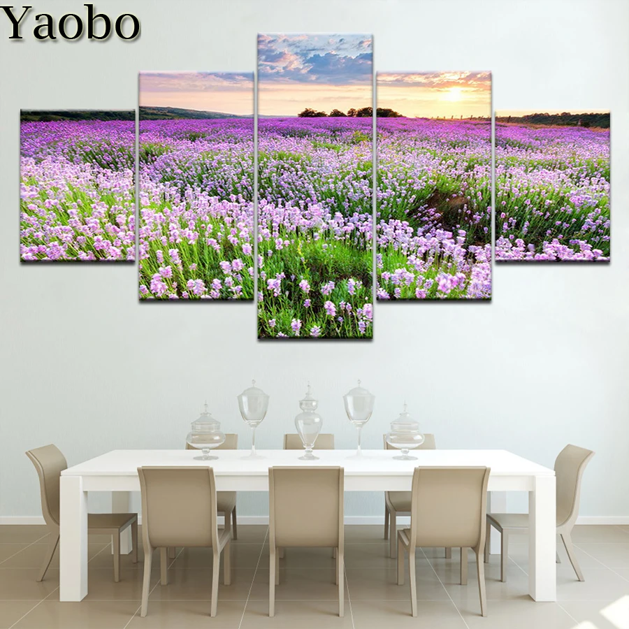 

Алмазная живопись 5d с полным заполнением, «сделай сам», лавандовый Прованс, полевой ландшафт, 5 шт., квадратная/круглая вышивка, удивительные...