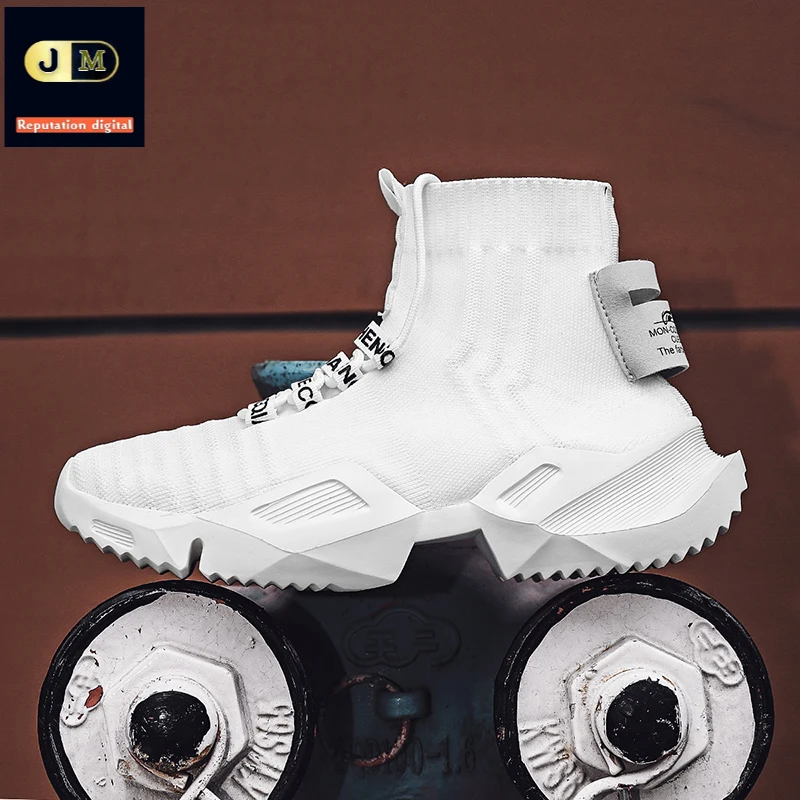 

Mens High Top Sock Shoes Fashion Breathable Best Quality Sports Sneaker Black White Casual Shoes with Big size