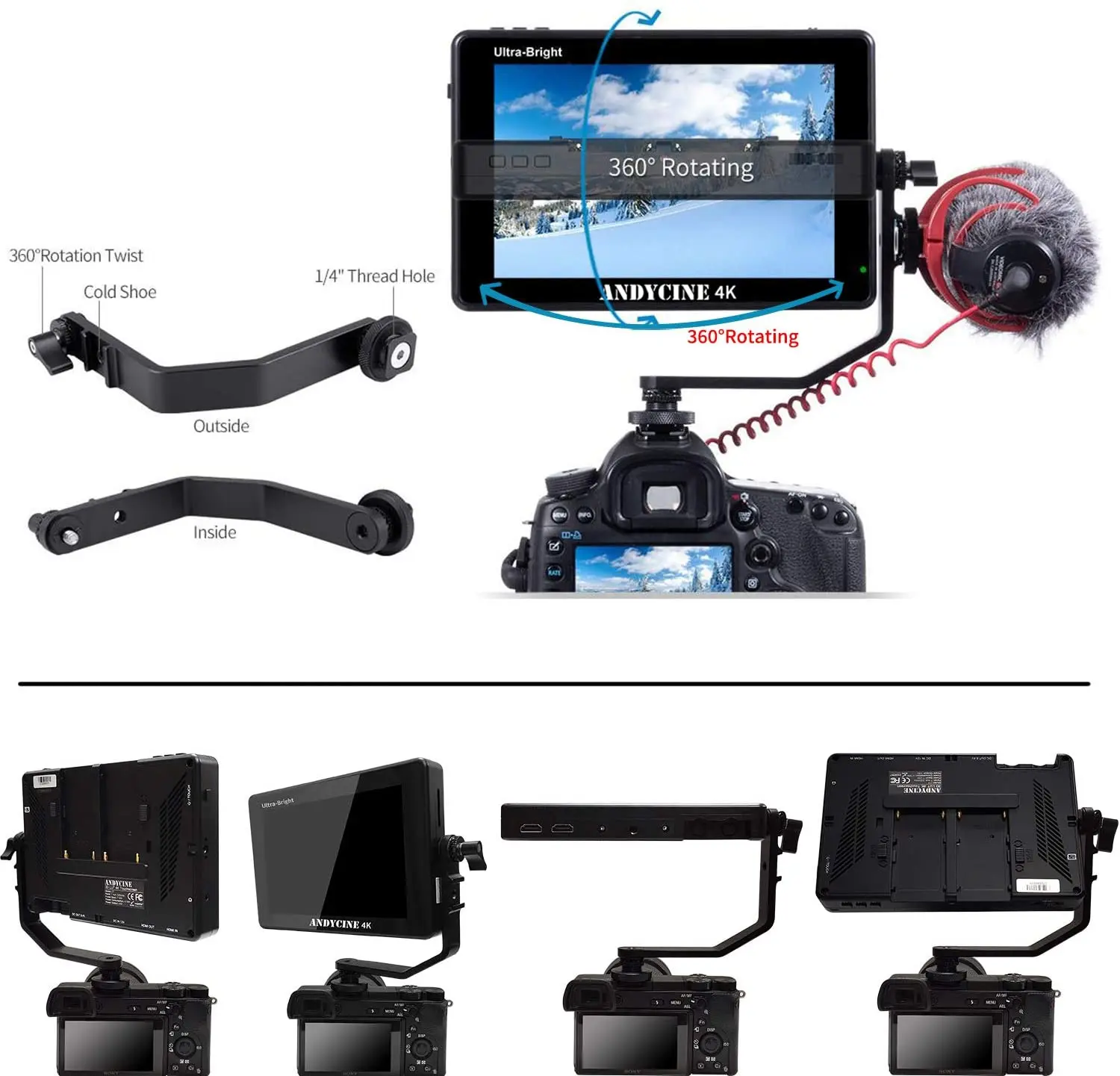 Andycine C7 7 дюймов 2200nit 3D LUT сенсорный экран с разрешением 4K HDMI Камера DSLR полевой