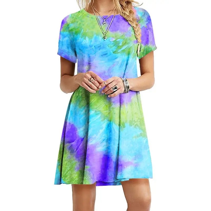 

2020 женское платье-футболка большого размера с коротким рукавом неоновая Радужная летнее платье Сарафан S-5XL
