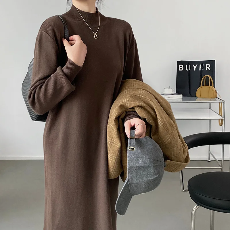 

Women's Crewneck Mock Neck Long Sleeve Relax Fit Sweater Dress