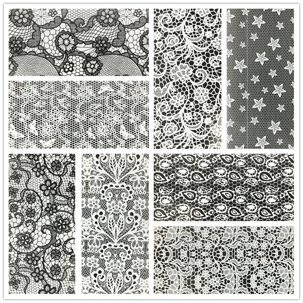 

16 Sheets Flower Chic Lace Nail Foils Self-Adhesive 3D Nail Art Stickers Stripe Black DIY Water Transfer White Nails Decoration