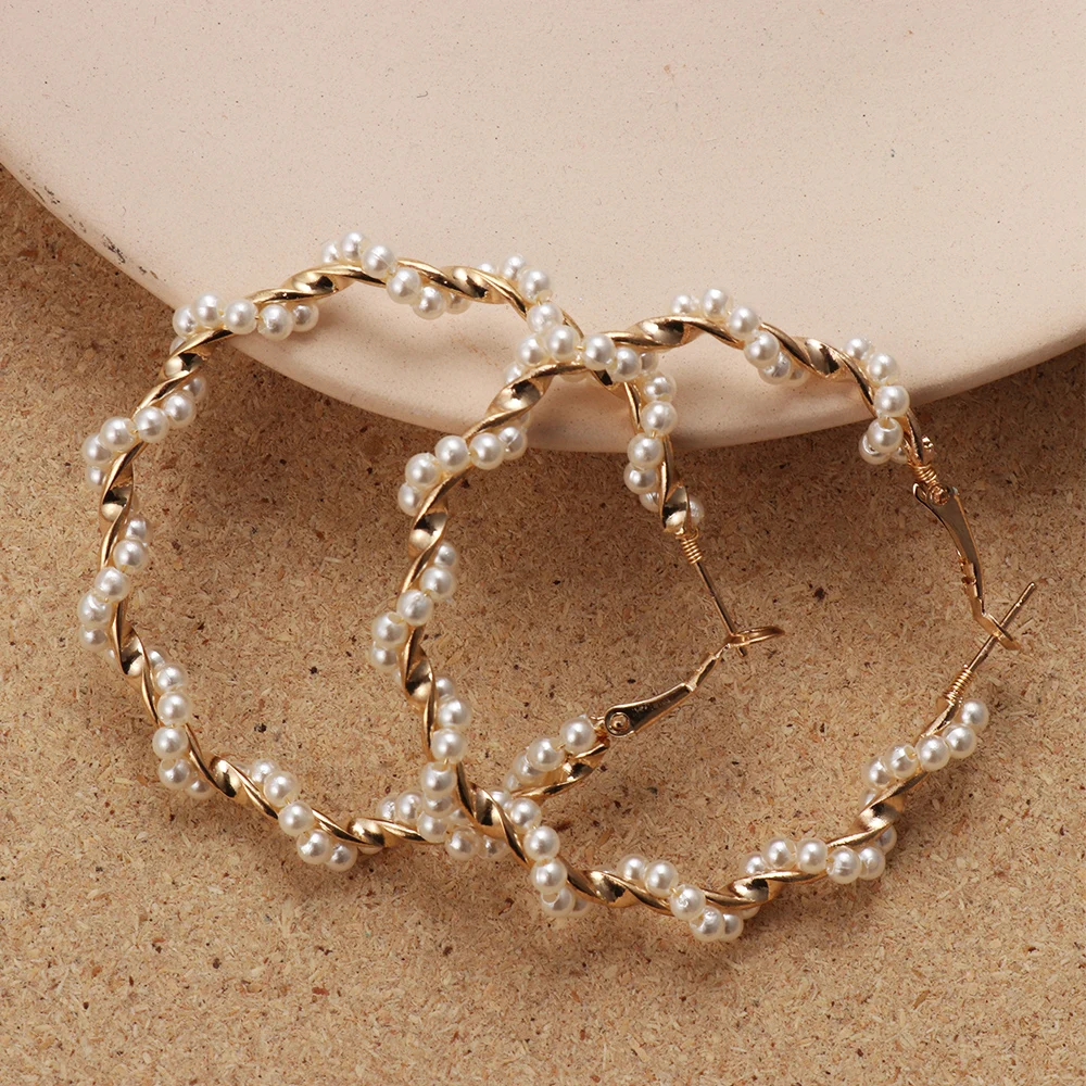 Серьги кольца женские большого размера с жемчугом|Серьги-кольца| |