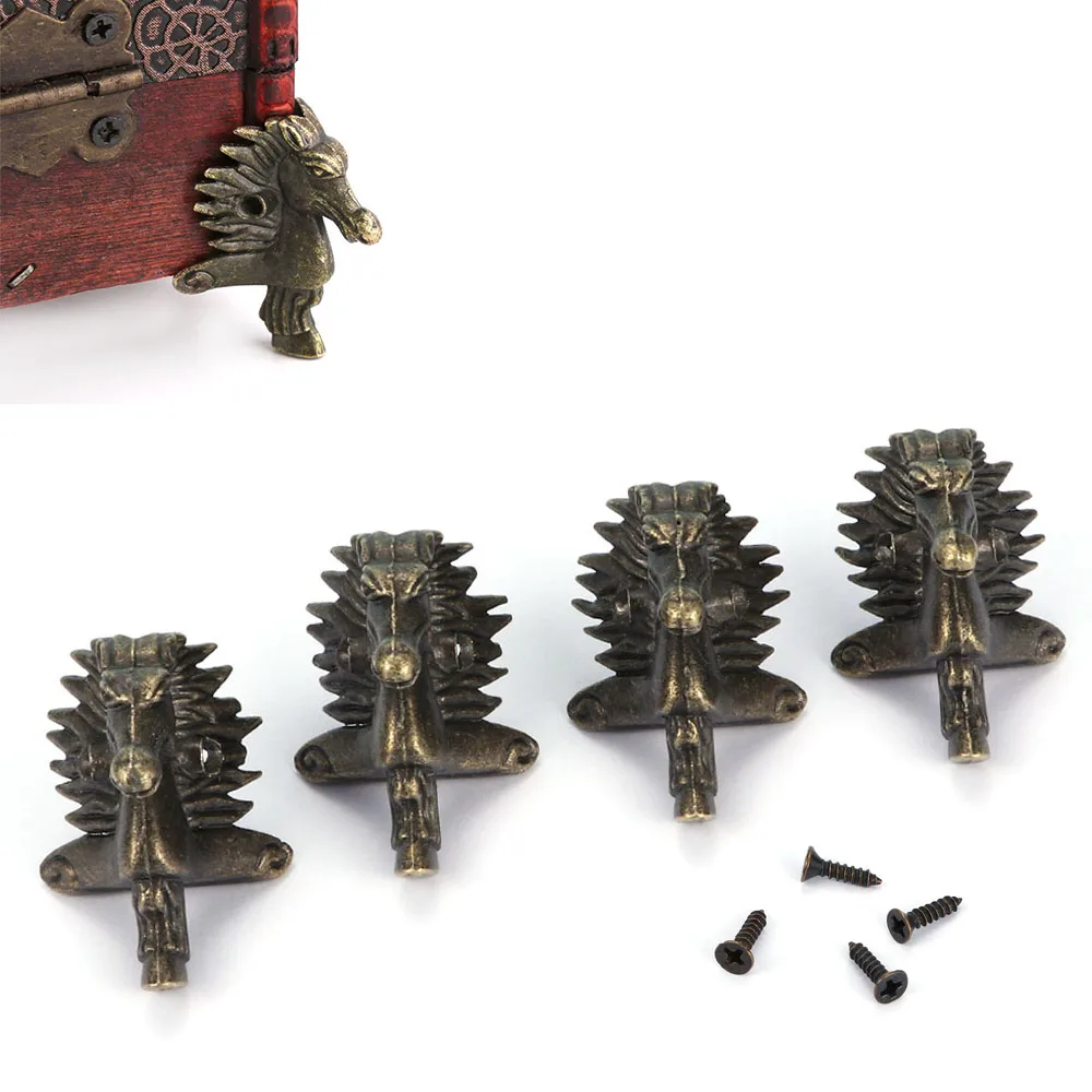 4 шт. античный ящик в форме головы лошади Угловой протектор Ретро Бронзовый