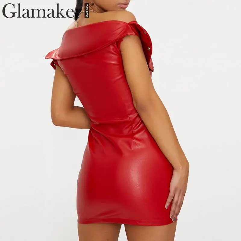 Glamaker сексуальное красное короткое платье из искусственной кожи с открытыми